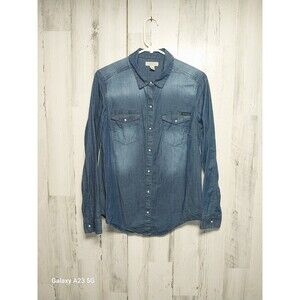 Calvin Klein Jeans Medium Womens Blue Denim Pearl Snap Pocket L/S Shirt